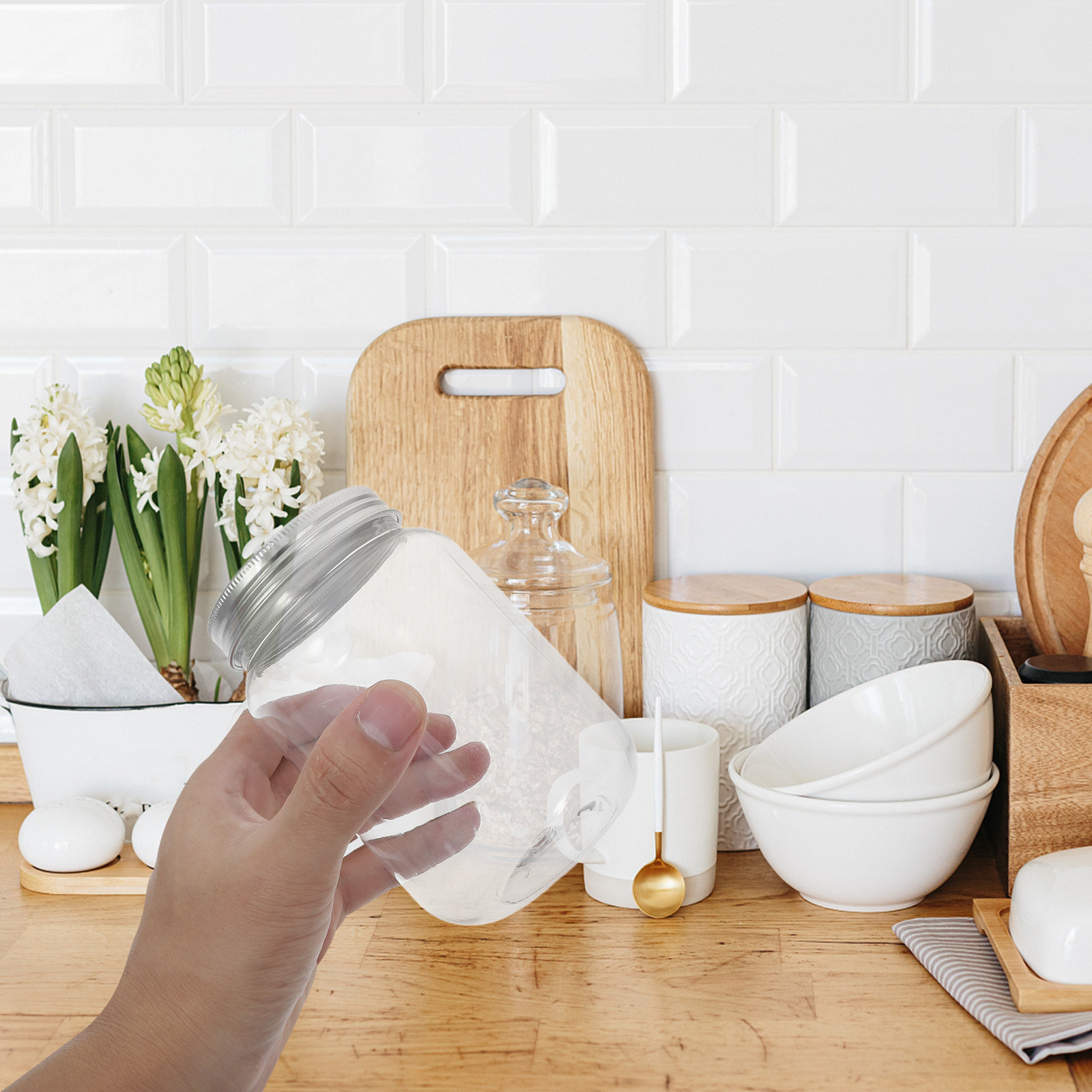 Food Storage Jars Plastic - Набор из 4 прозрачных пластиковых банок