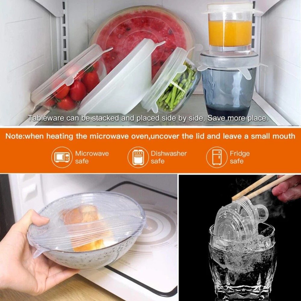 Silicone Stretch Lid - 6 шт., многоразовые крышки для хранения