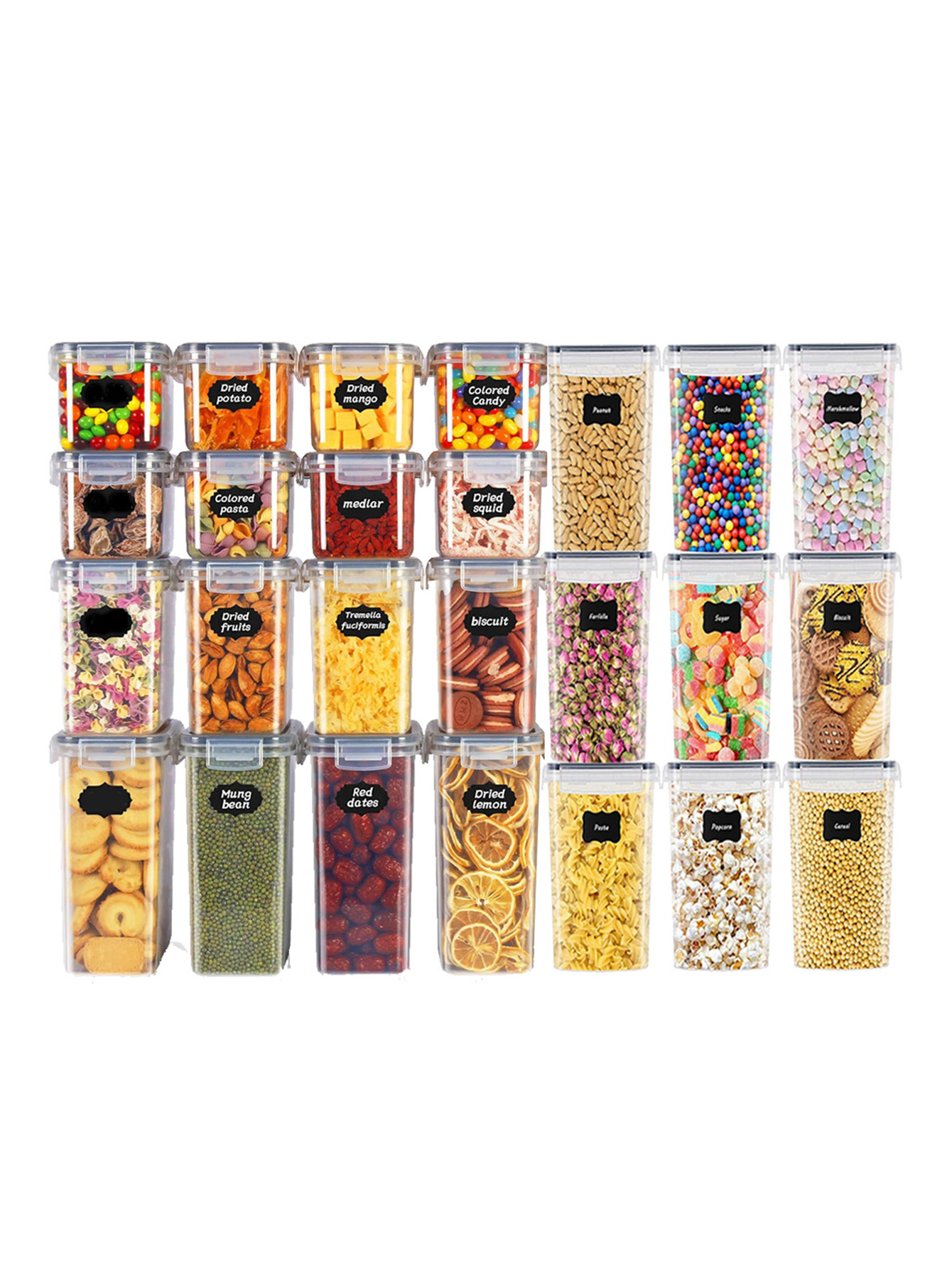Food Storage Jars Plastic - Набор из 48 герметичных контейнеров для