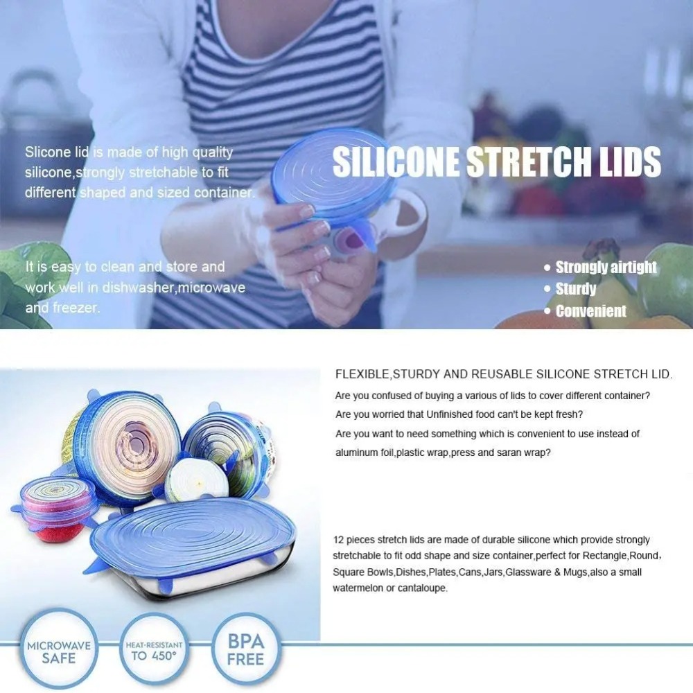 6 шт., многоразовые крышки для – обзор и цена Silicone Stretch Lid